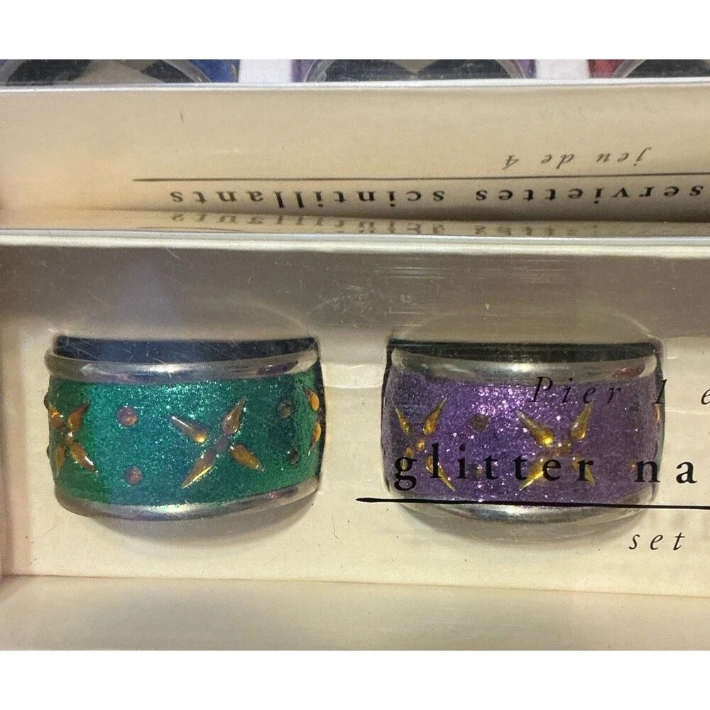 Pier 1 Jeweled Glitter Napkin Rings Christmas Festive Lot of 8 Multicolor